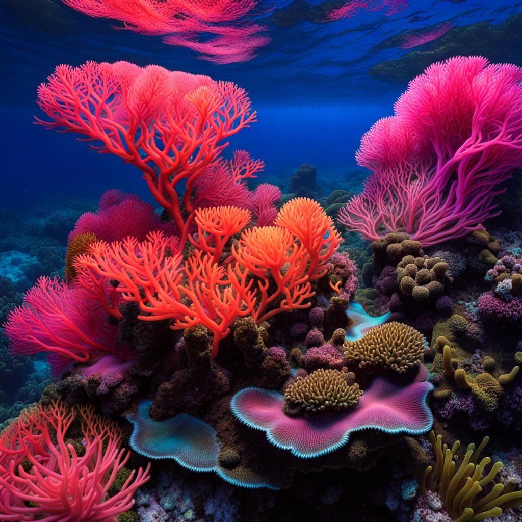 Bioluminescent Mermaid in Thriving Coral Reef