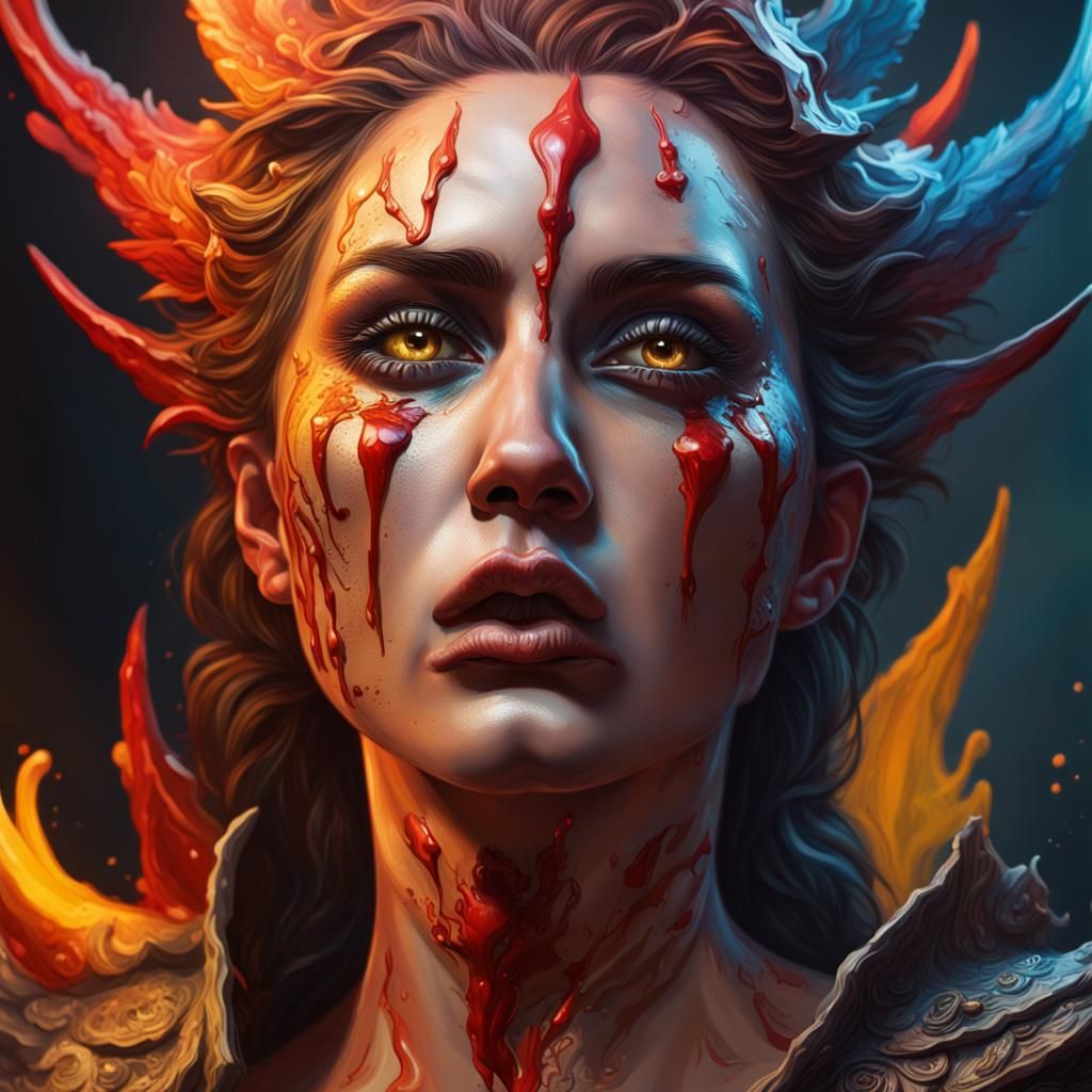 Hyperrealistic Lady Purgatory Splash Art Portrait