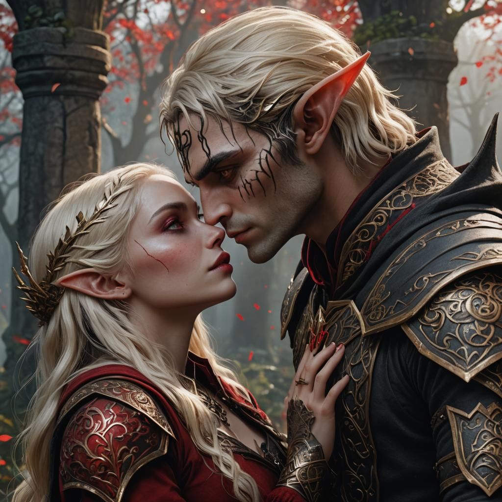 Half-Elf Couple Kissing: Fantasy Concept Art