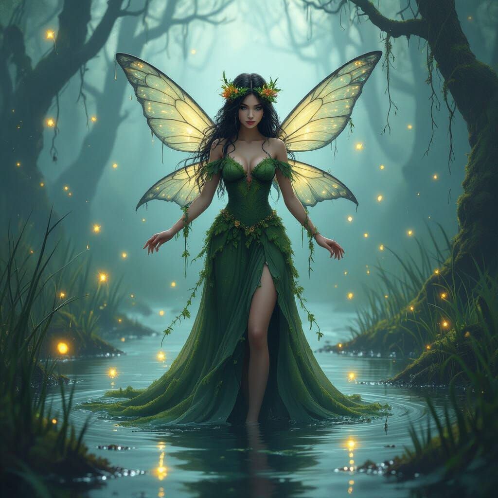 Mystical Swamp Fairy in Dreamy Ethereal Style