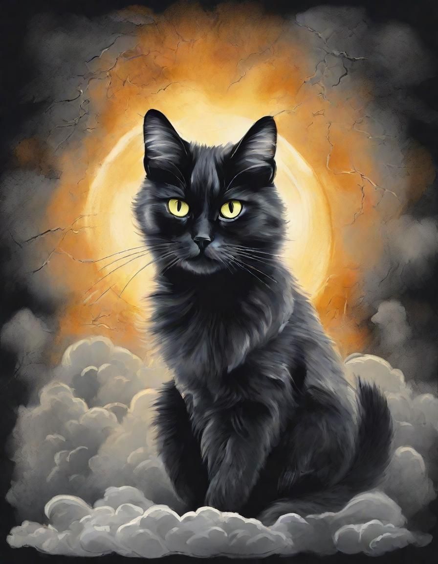 Cat Demon Floating on Cloud in Acrylic Pouring Style