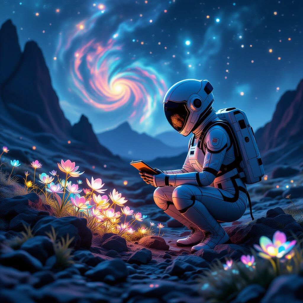 Botanist Examines Alien Flora in Distant World