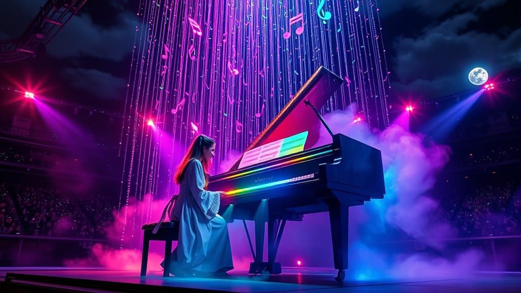 Irish Woman Plays Piano in Bioluminescent Storm