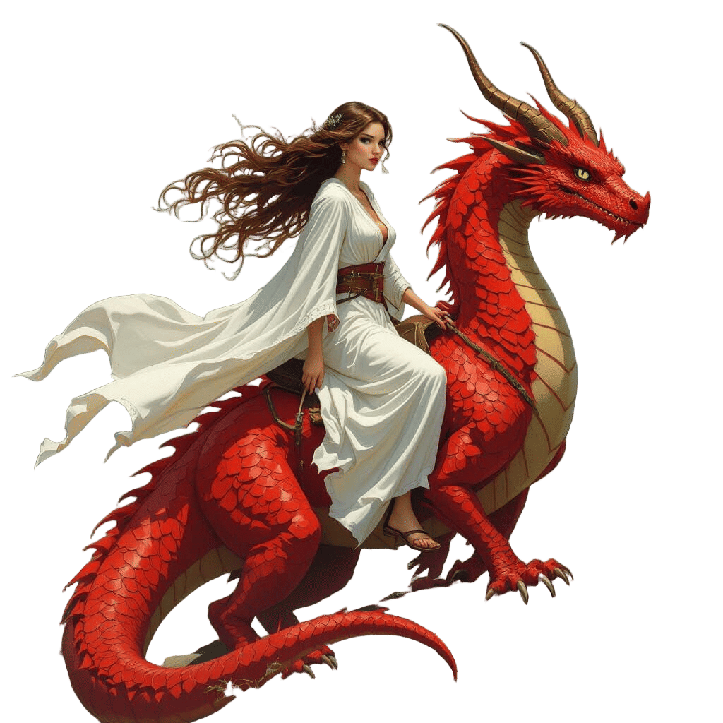 Woman Riding a Red Dragon