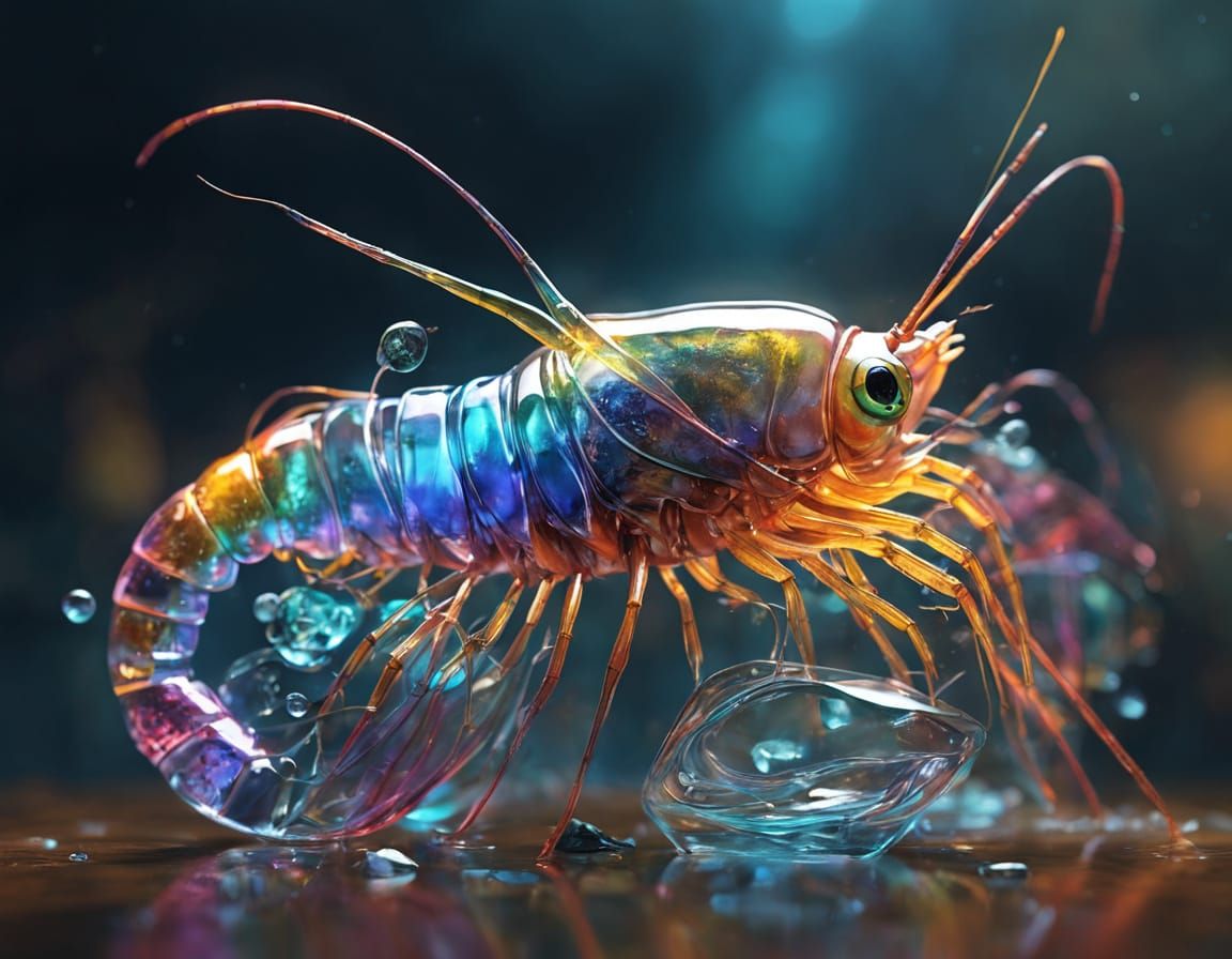 Glass Shrimp: Vivid Transparent Digital Art