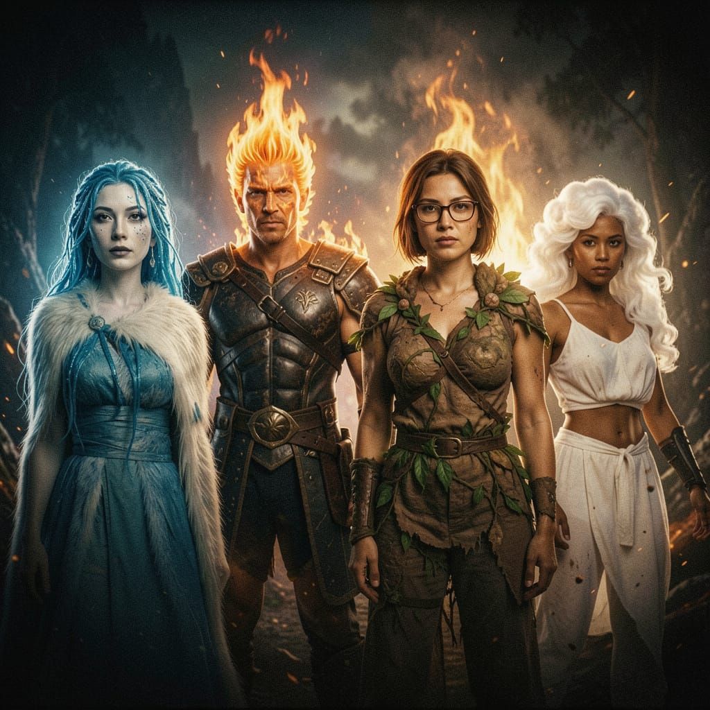 Four Elements Embodied: Water, Fire, Earth, and Wind Charact...