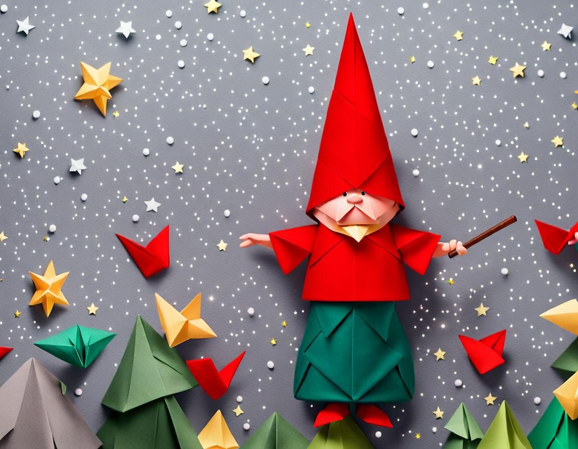 Origami Gnome Wizard Casting Star Spell