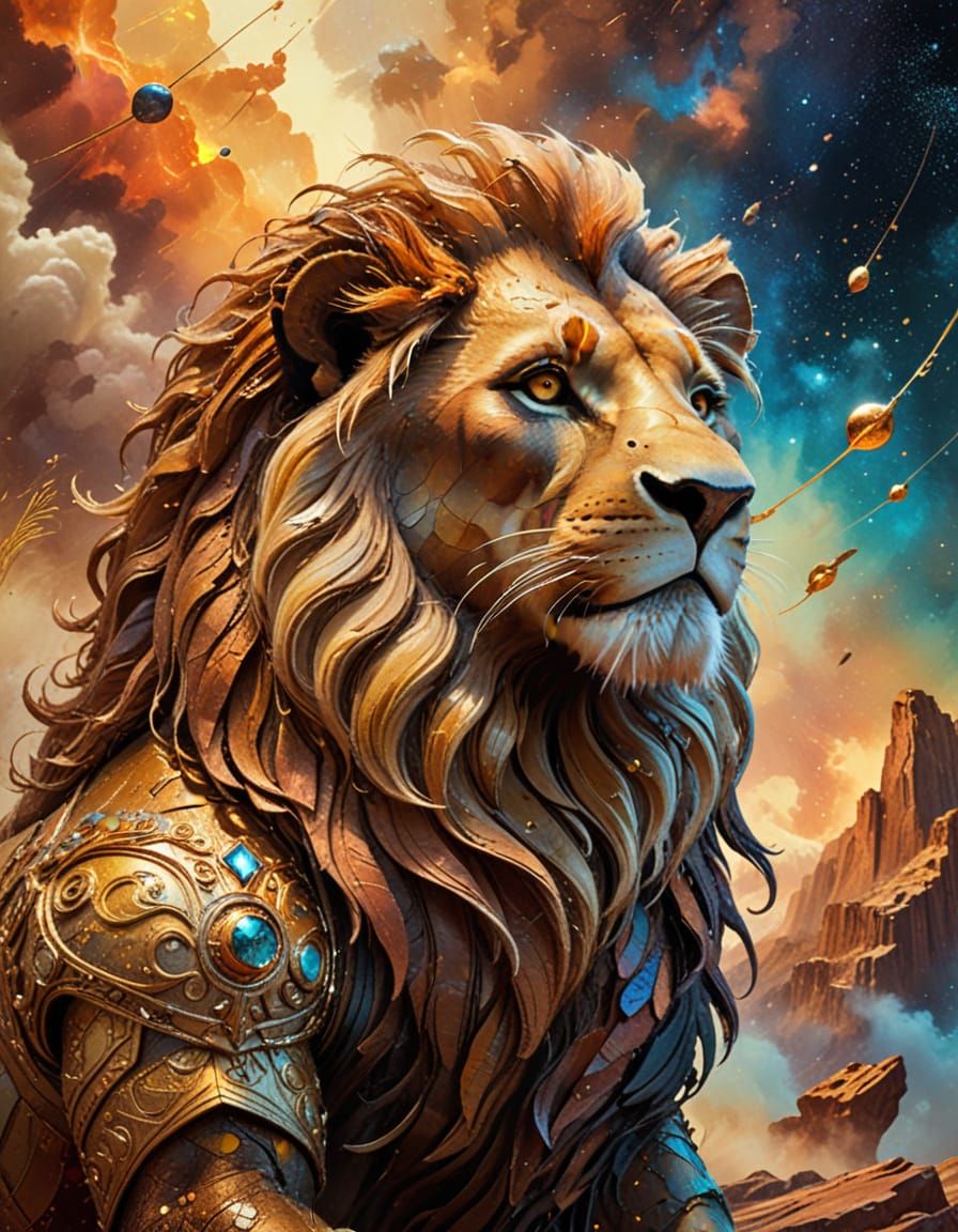 Surreal Lion in Space, Impasto Style