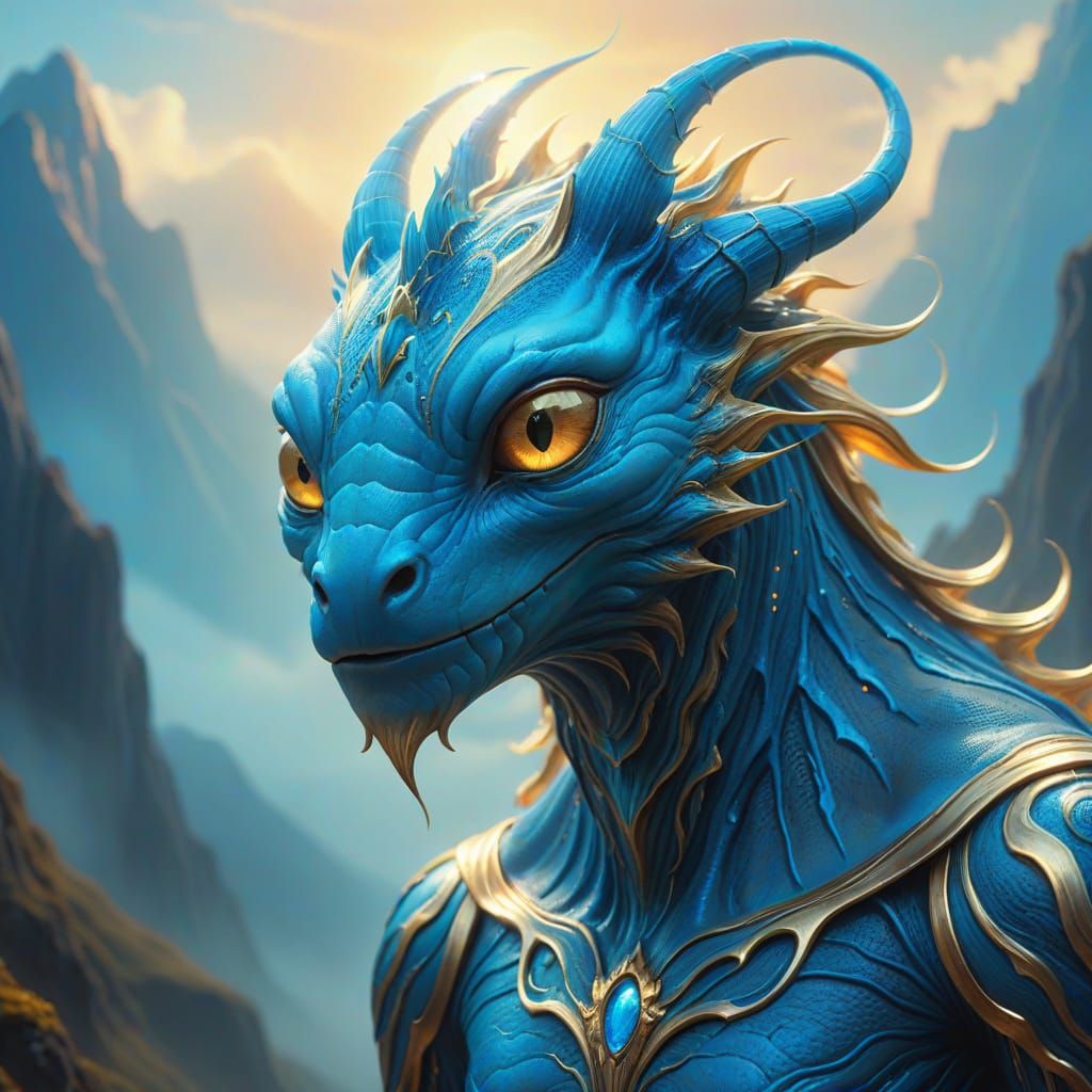 Surreal Blue Creature in Vibrant Oil Painting