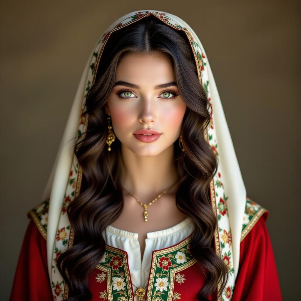Beautiful Female Cleric with Wavy Black Hair, Realistic Phot...