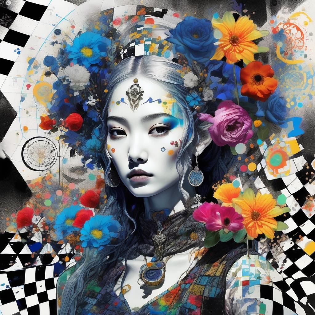 Solarpunk Elf Princess: Psychedelic Collage Illustration