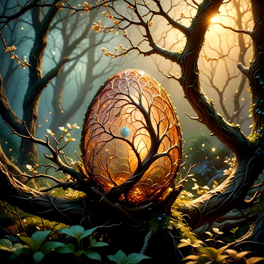 Whimsical Egg Tree in a Dreamy, Hyperdetailed Fantasy World