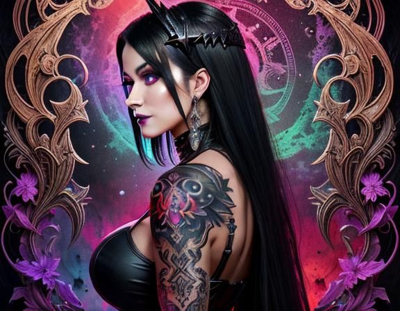 Macabre Tattooed Latina Pinup in Hyperrealistic Style