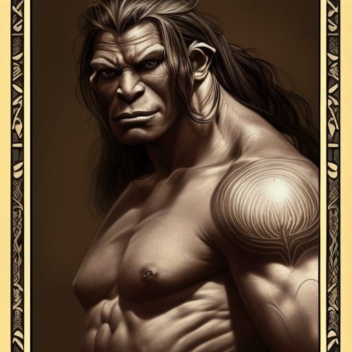 Handsome Muscular Orc with Tribal Tattoos