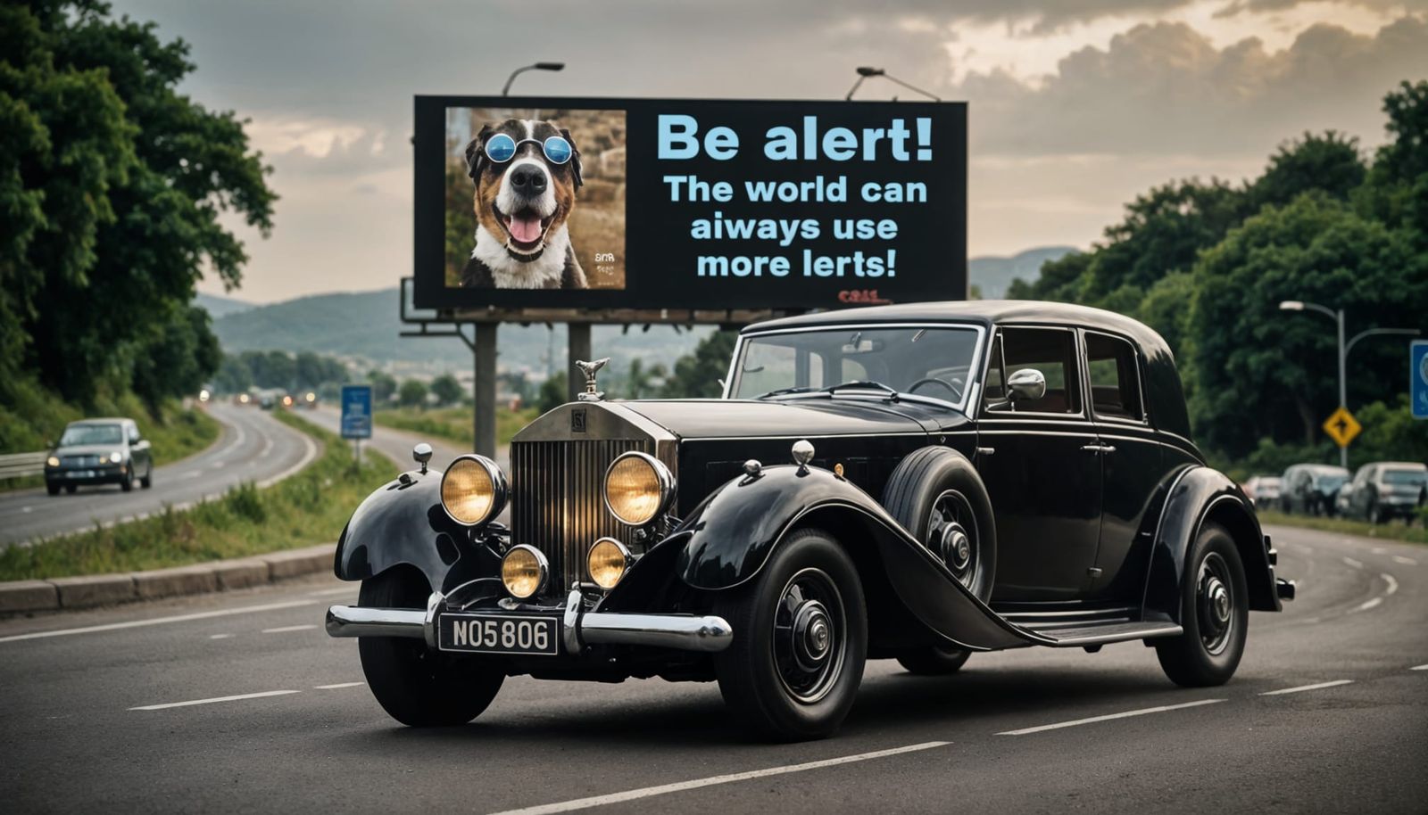 1930s Rolls Royce with Humorous Billboard