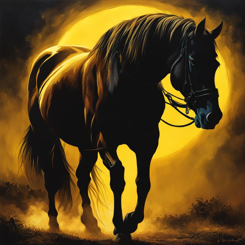 Sinister Yellow Horse Bathed in Light