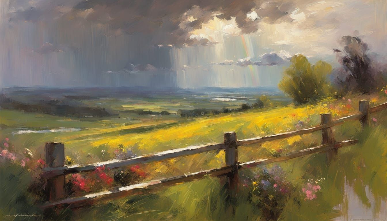 Romantic Spring Landscape with Rainy Afternoon