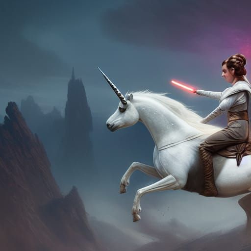 Princess Leia on Unicorn: Dark Fantasy Concept Art