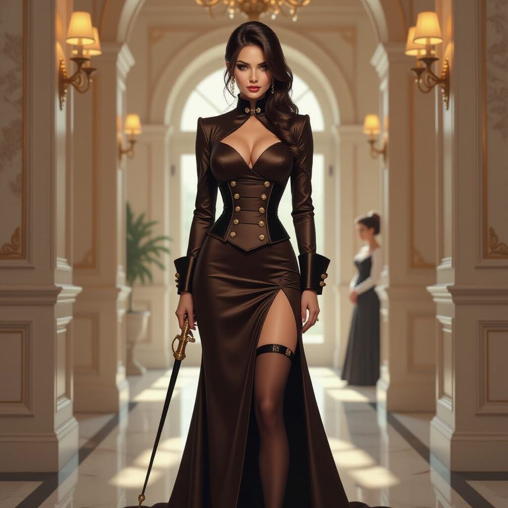 Confident Woman in Torei Mansion, Digital Art