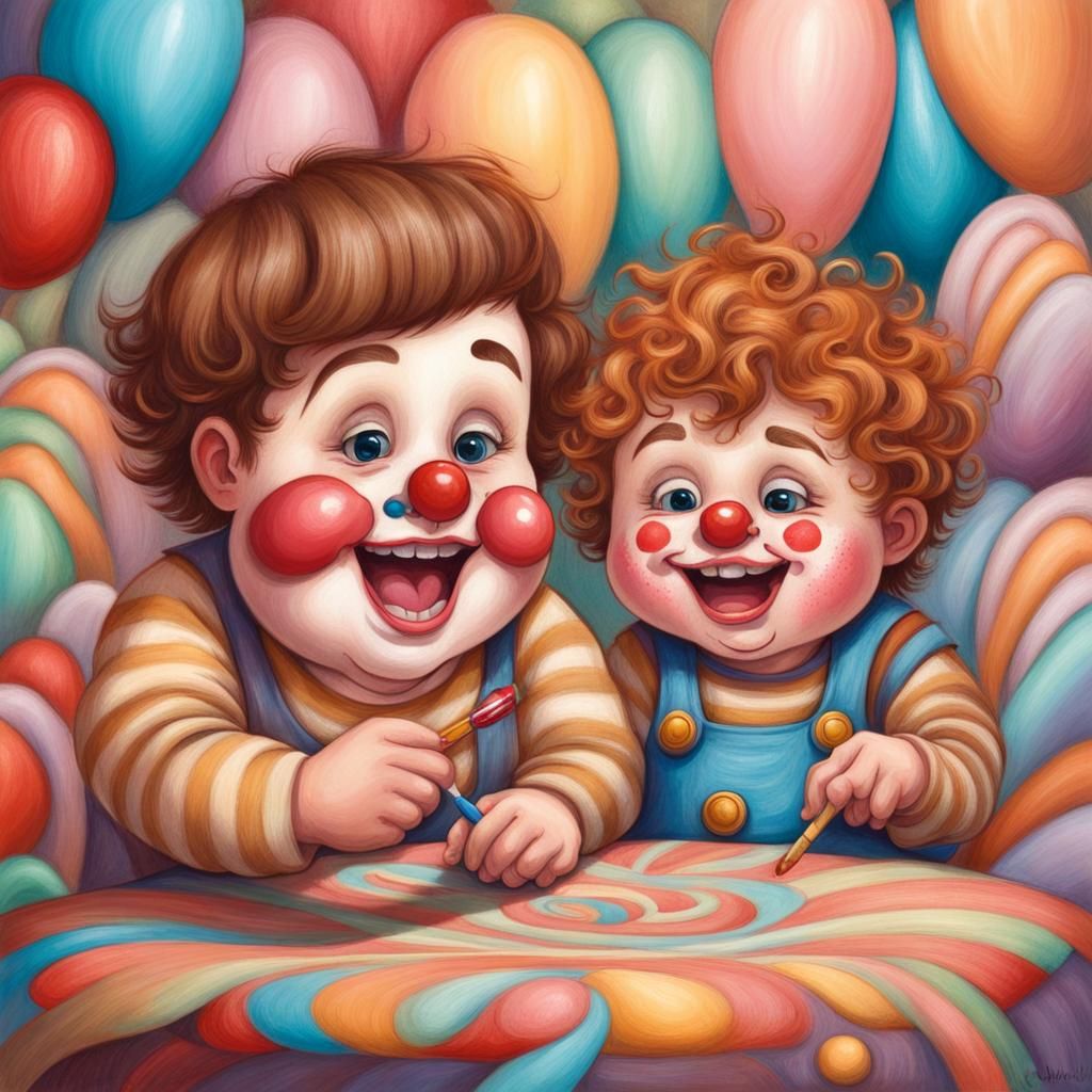 Boy and Clown Jancsi in Pastel Chalk Storybook