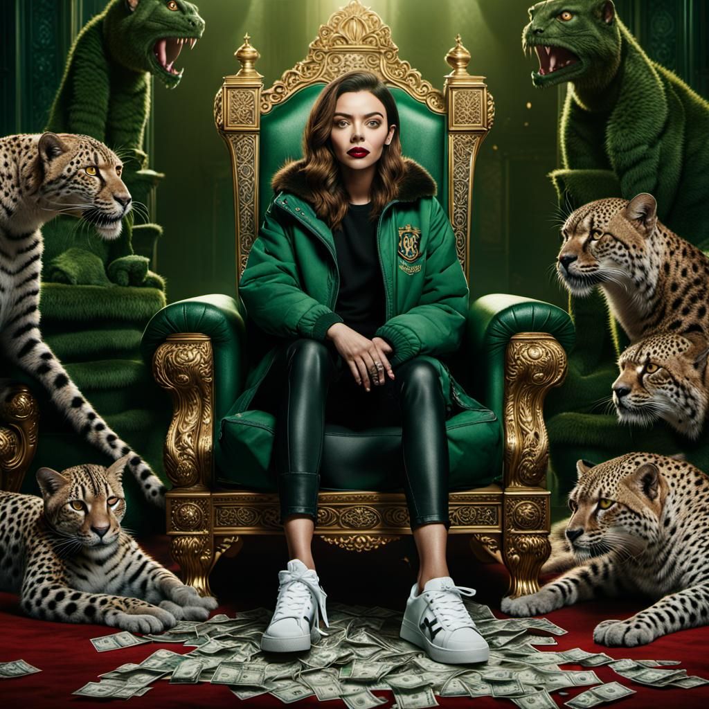 Slytherin Queen on Throne with Cobras, Digital Art
