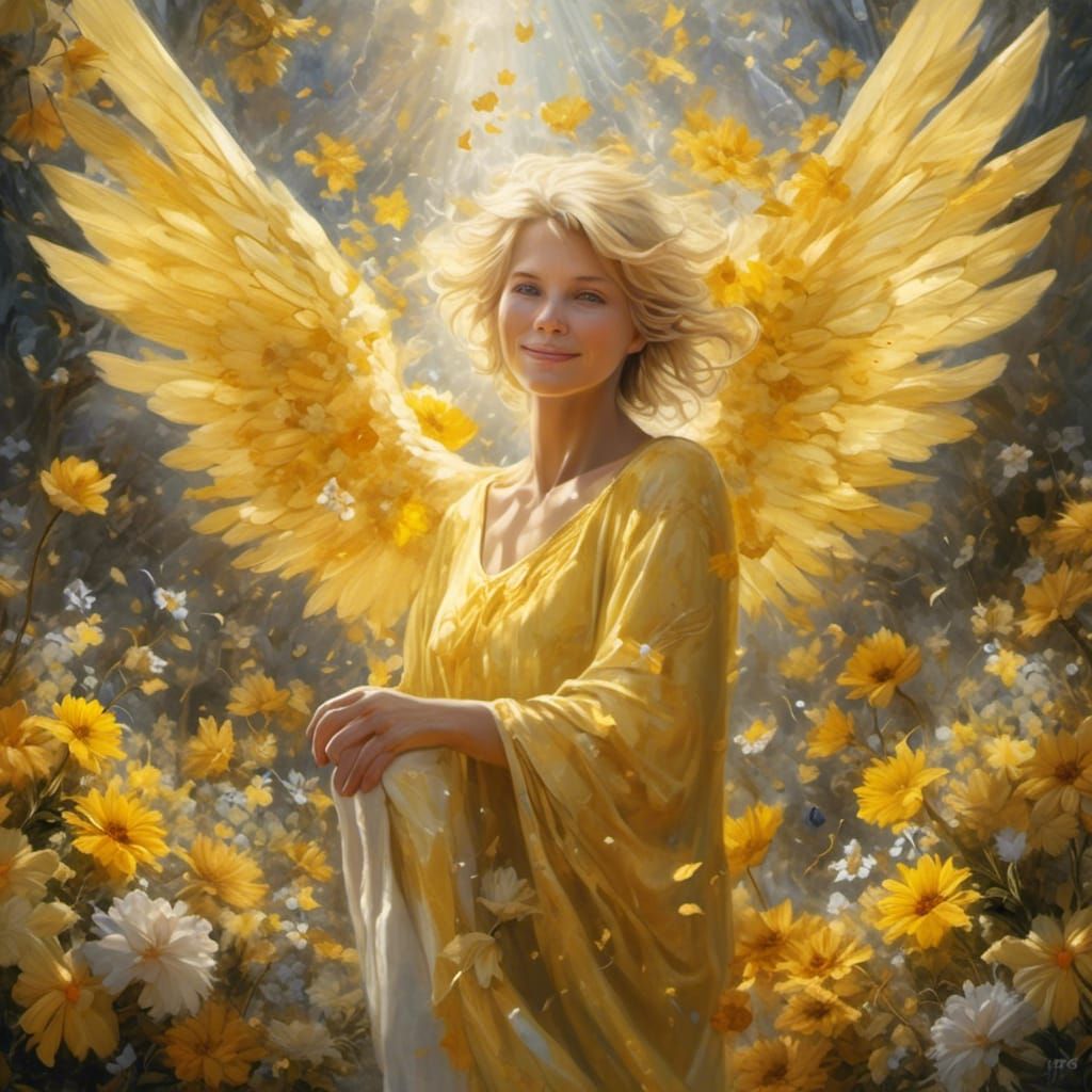 Angelic Angel Comforting Loved Ones in Radiant Light