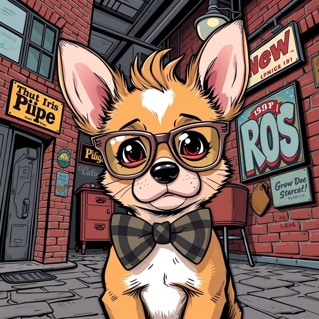 Hipster Puppy in Vintage Comic Book Art Style