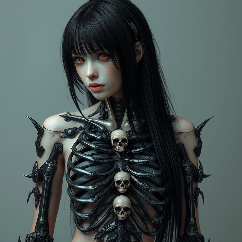 Cyborg Girl with Gothic Futuristic Machinery