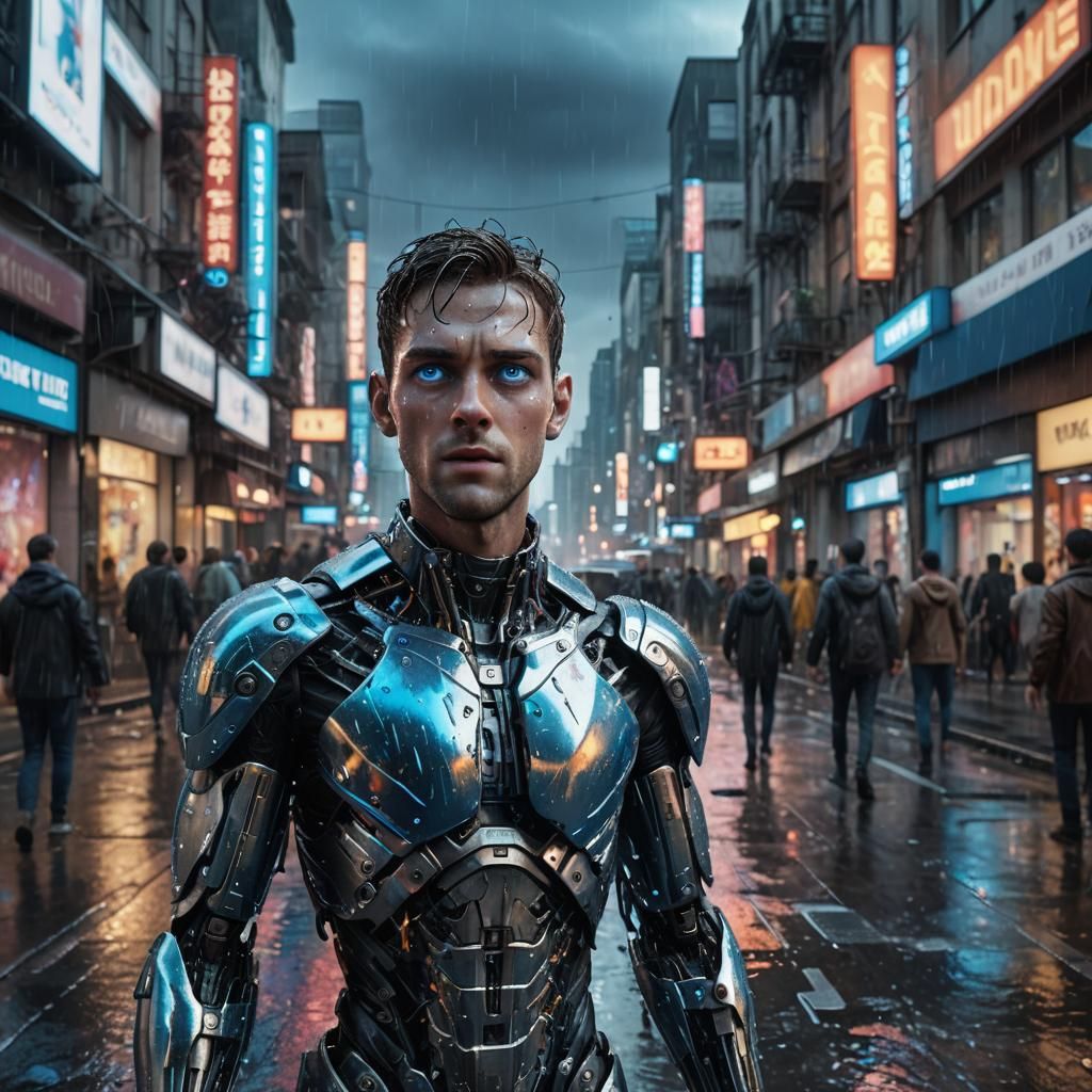 Android in Cityscape as Matte Painting