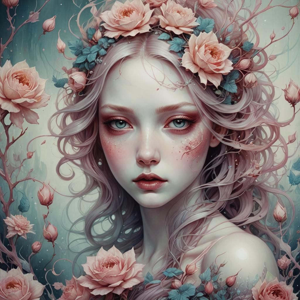 Surreal Floral Icy Portrait in Soft Color Fantasy