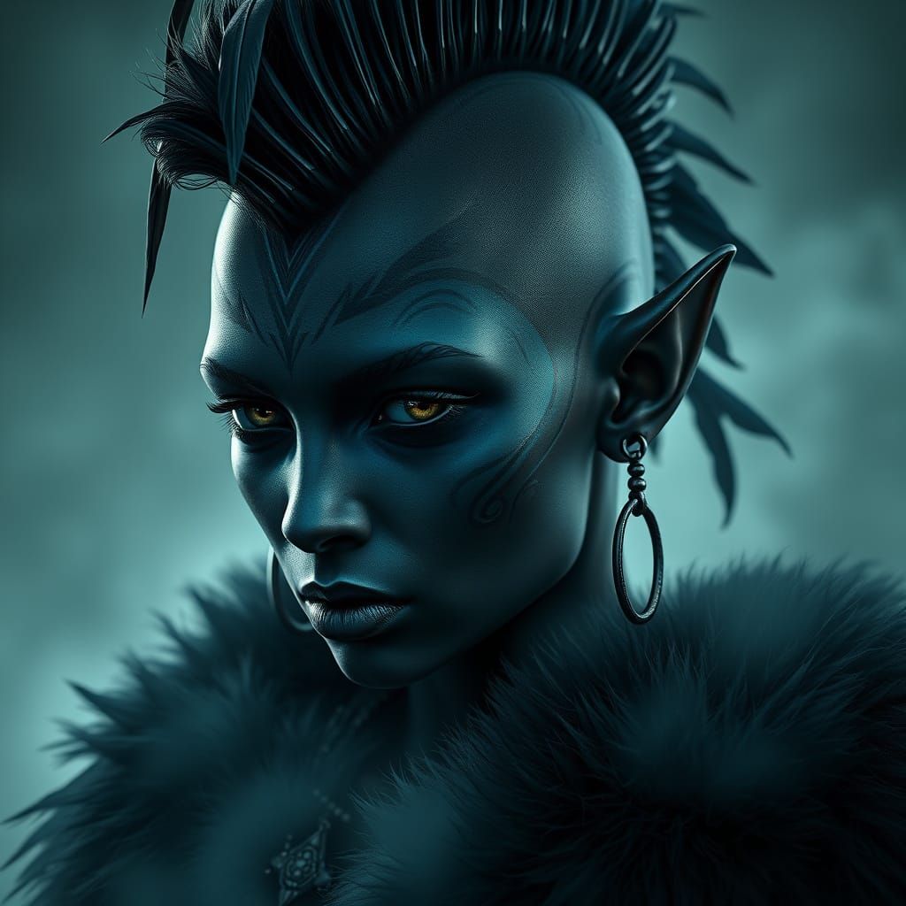 Dark Elf Woman in Alien Beauty and Dark Fantasy Intensity