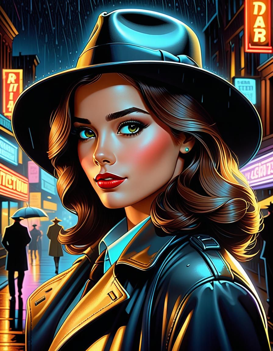 Teen Detective Portrait in Retro Film Noir Style