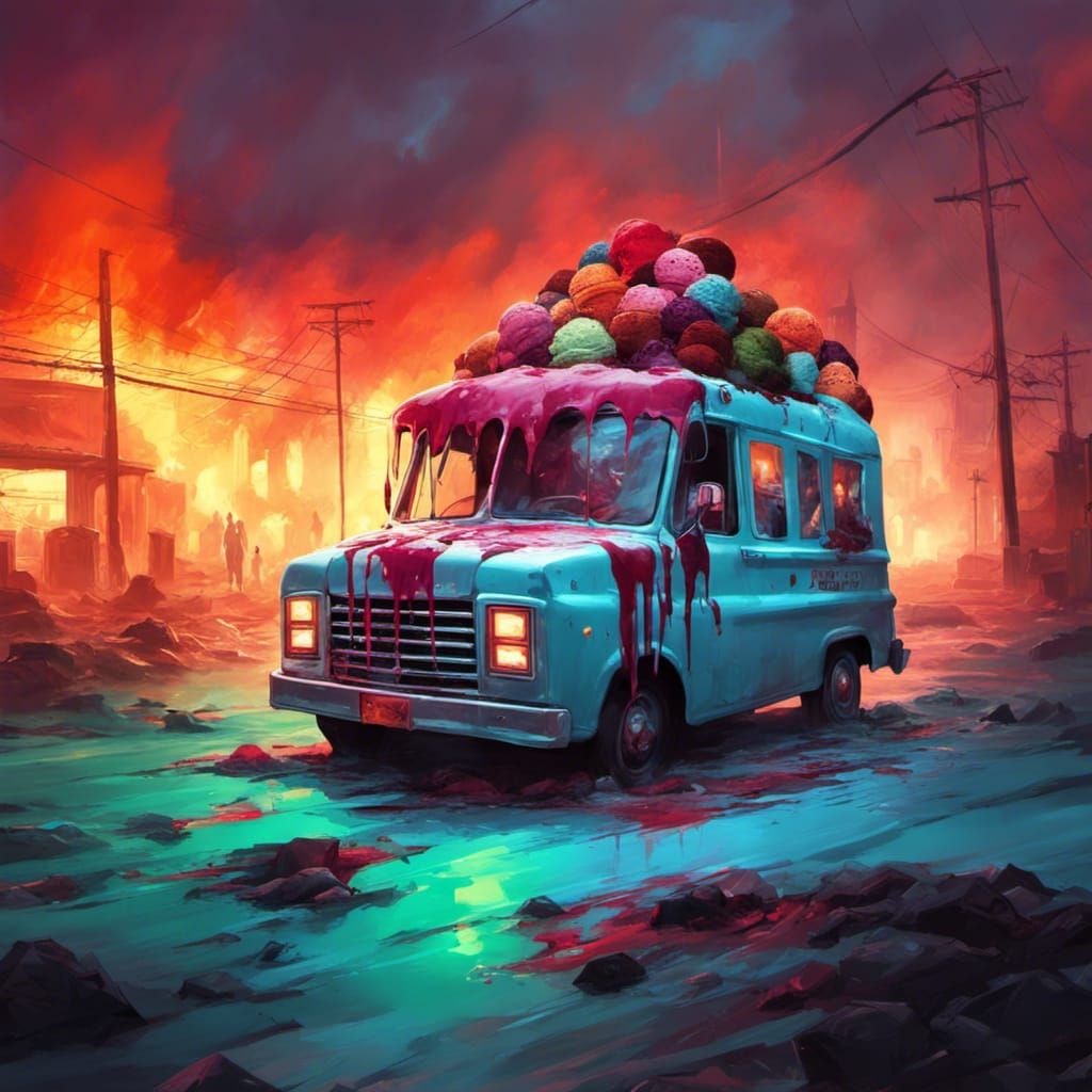 Cursed Ice Cream Truck in Graveyard Illustration