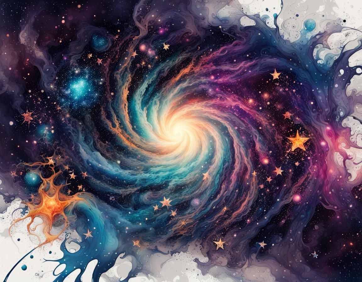 A swirling starfield astral cosmic Ink Splatter