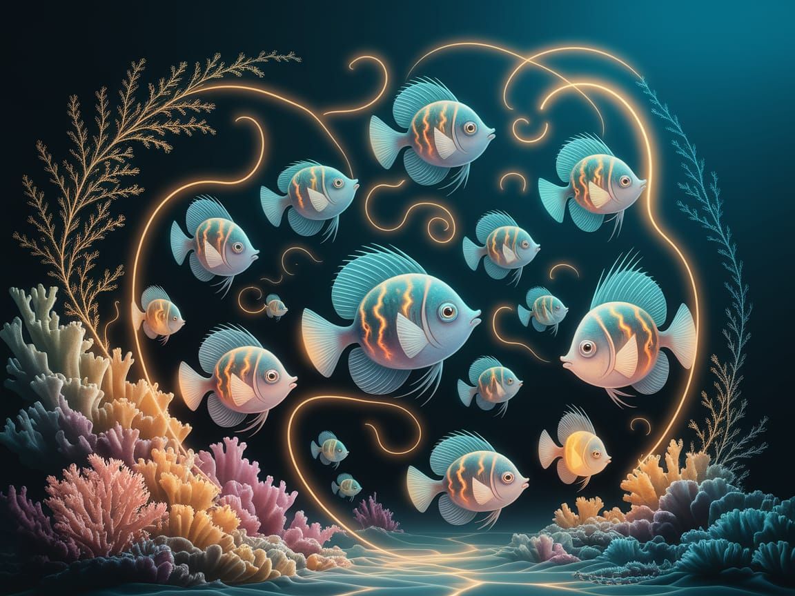 Bioluminescent Creatures Illuminate Deep-Sea Landscape