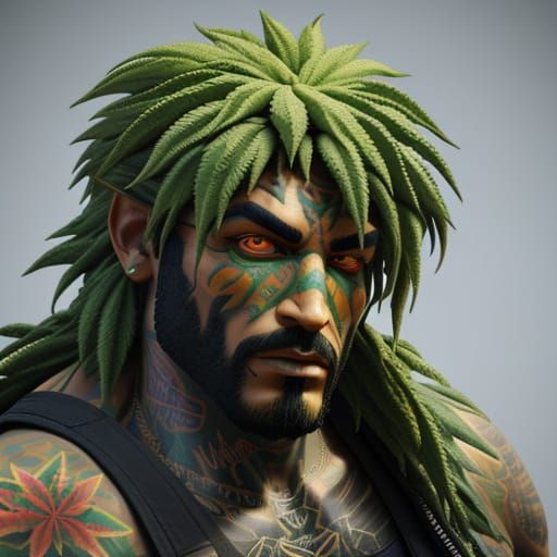 Cannabis Stoner Character with Glowing Tattoos in 3D