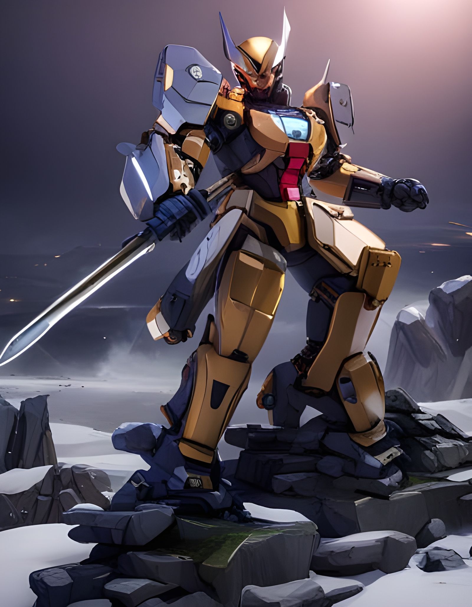 Futuristic Wolverine Gundam Mecha Suit in Sci-Fi Action Scen...