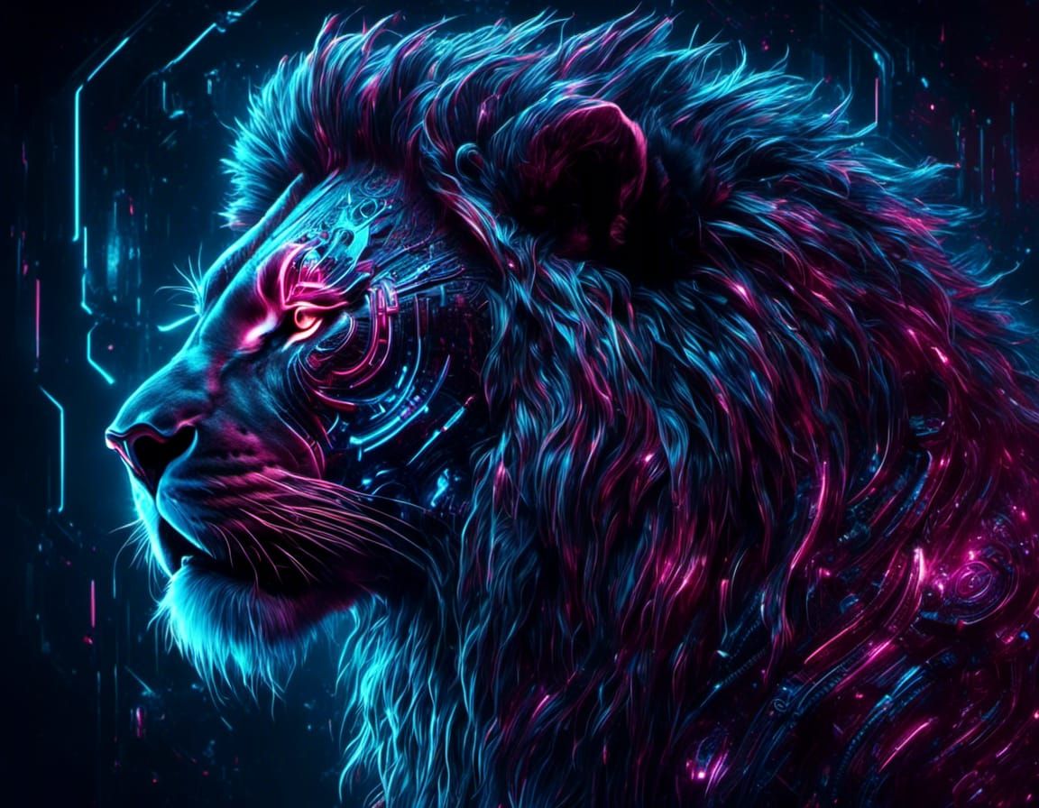 Cyberpunk Lion Roars in Biomechanical Style