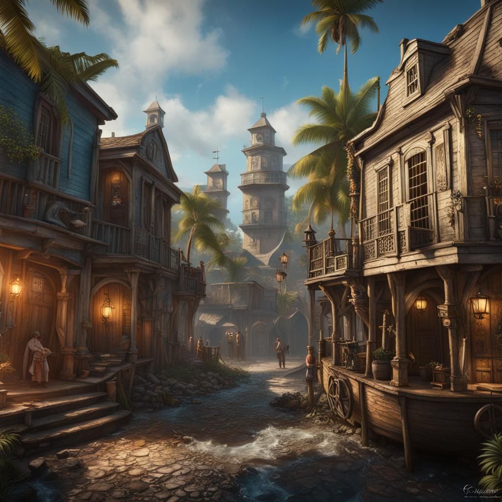 Pirate Era Nassau: Detailed Matte Painting