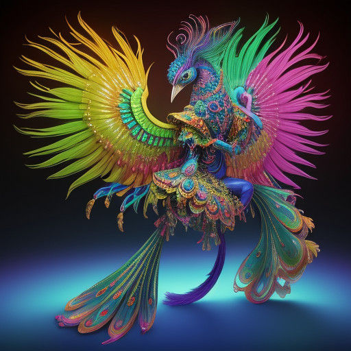 Glowing Cybernetic Peacock Reigns Over Baroque Mars Landscap...