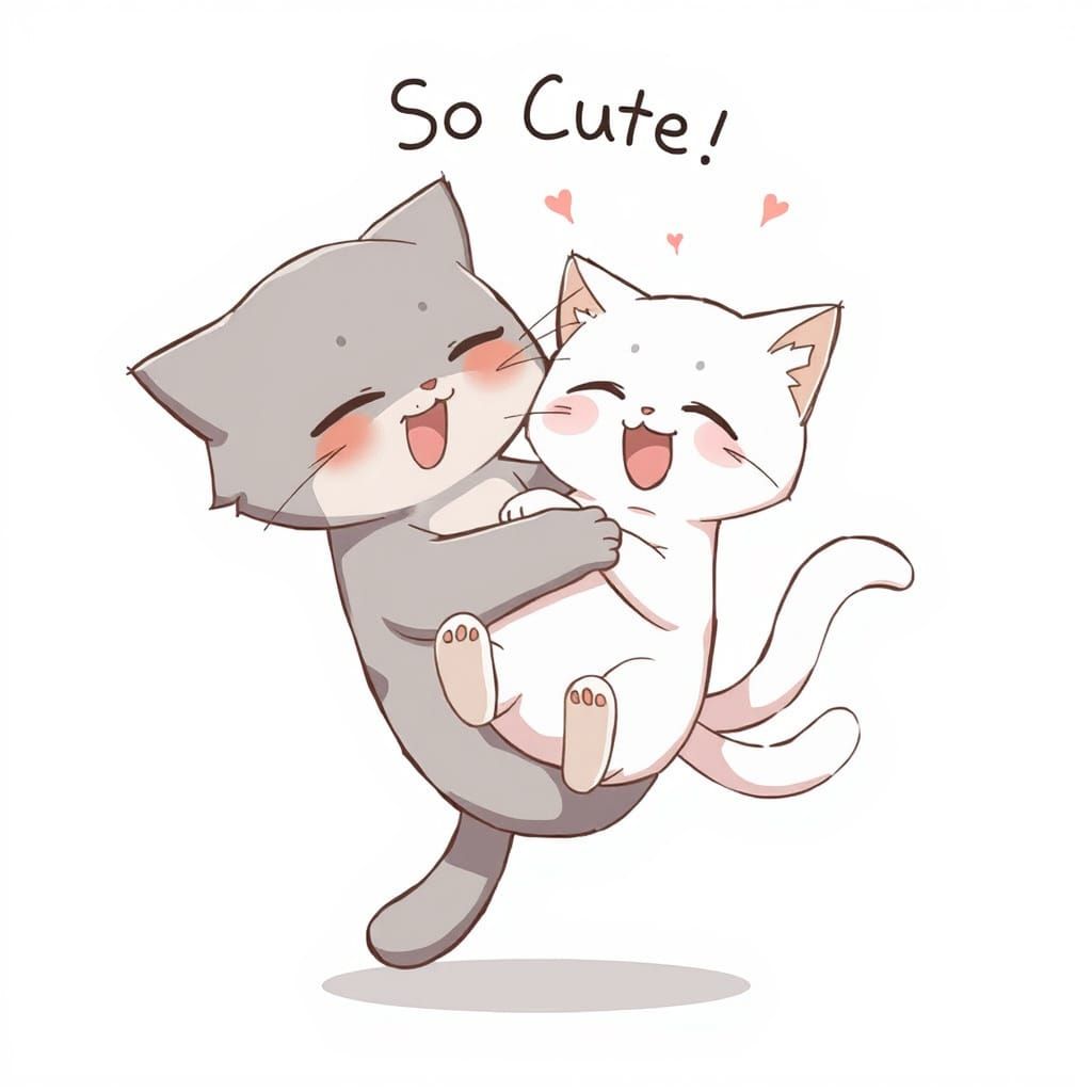 Anime Cats Spinning with Affection