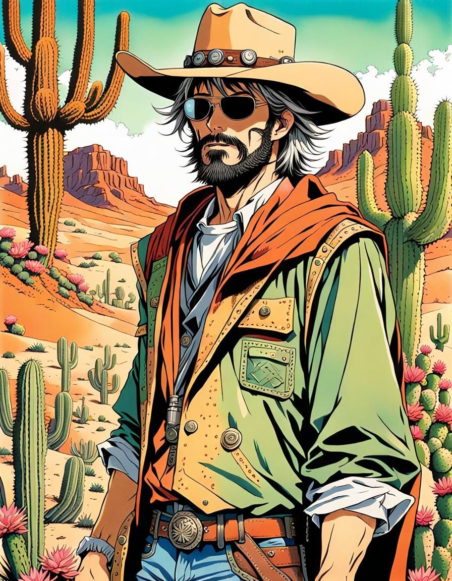 Robot Gunslinger in 80s Manga Style