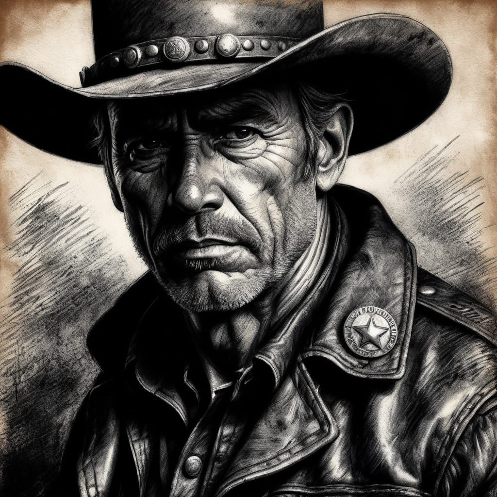 Intense Cowboy Portrait in Charcoal