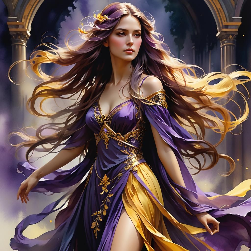 Dark Fantasy Woman in Flowing Dress