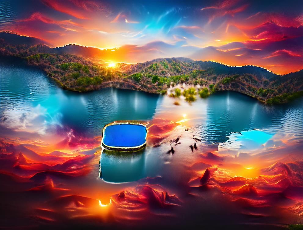 Endless Fading Sunsets Over Deep Blue Lake