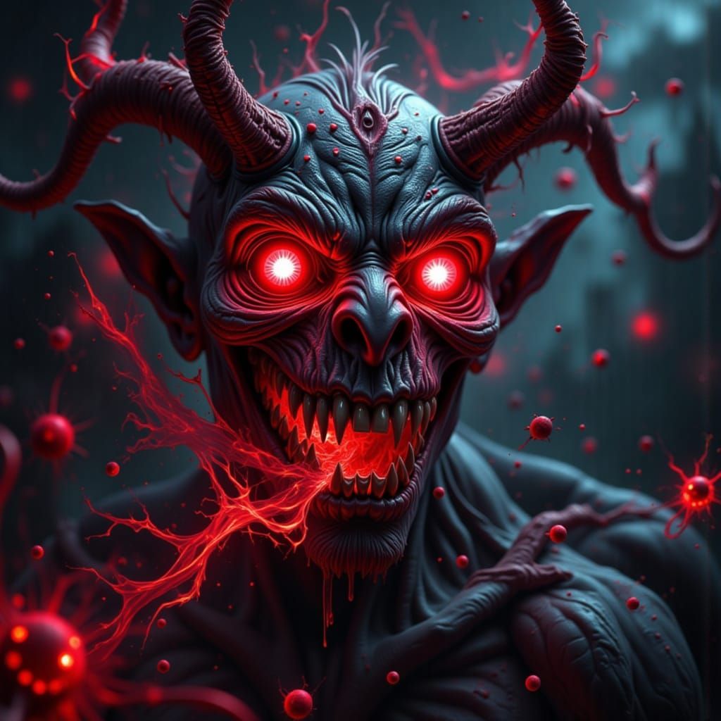Animated Demon Close-Up in Dark Errorcore Style