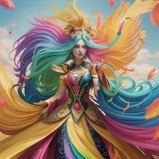 Colorful Dragon Peacock Woman: 3D Digital Art