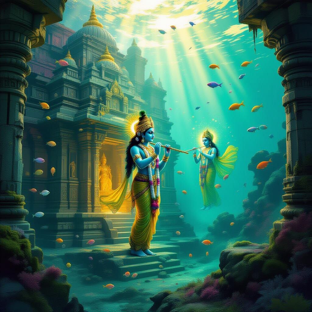 Lost City of Dwarka Underwater Fantasy Art
