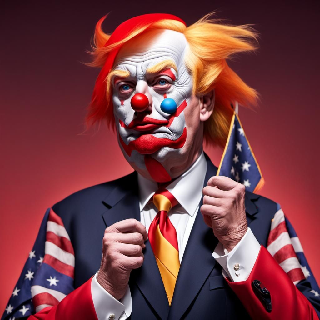 Donald Trump Clown Caricature with Exaggerated Features