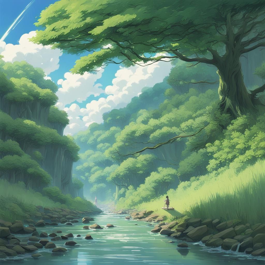 Green Ribbon and Sword: Studio Ghibli Anime Landscape